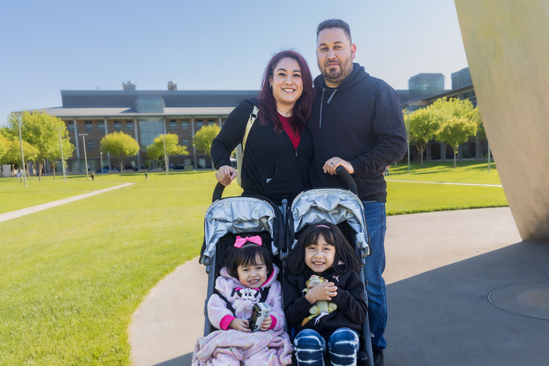Liliana Barron and Manuel Barron-Nava with family at UC Merced campus.